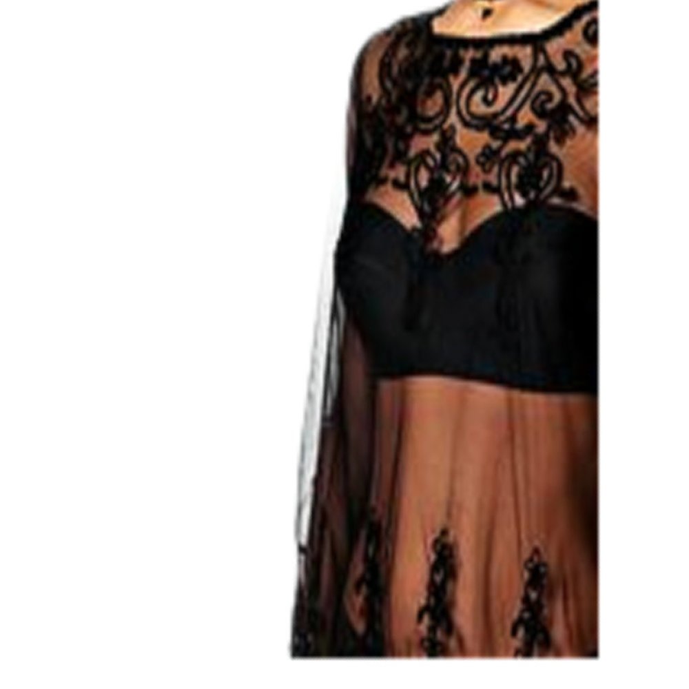 Black Sheer Embroidered Beach Cover Up S or M - Picture 3 of 3